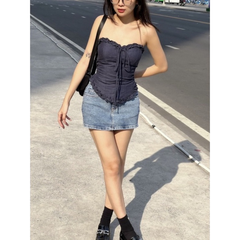 Áo Ống Cúp Ngực Corset Viền Bèo Mặc Được 2 Kiểu