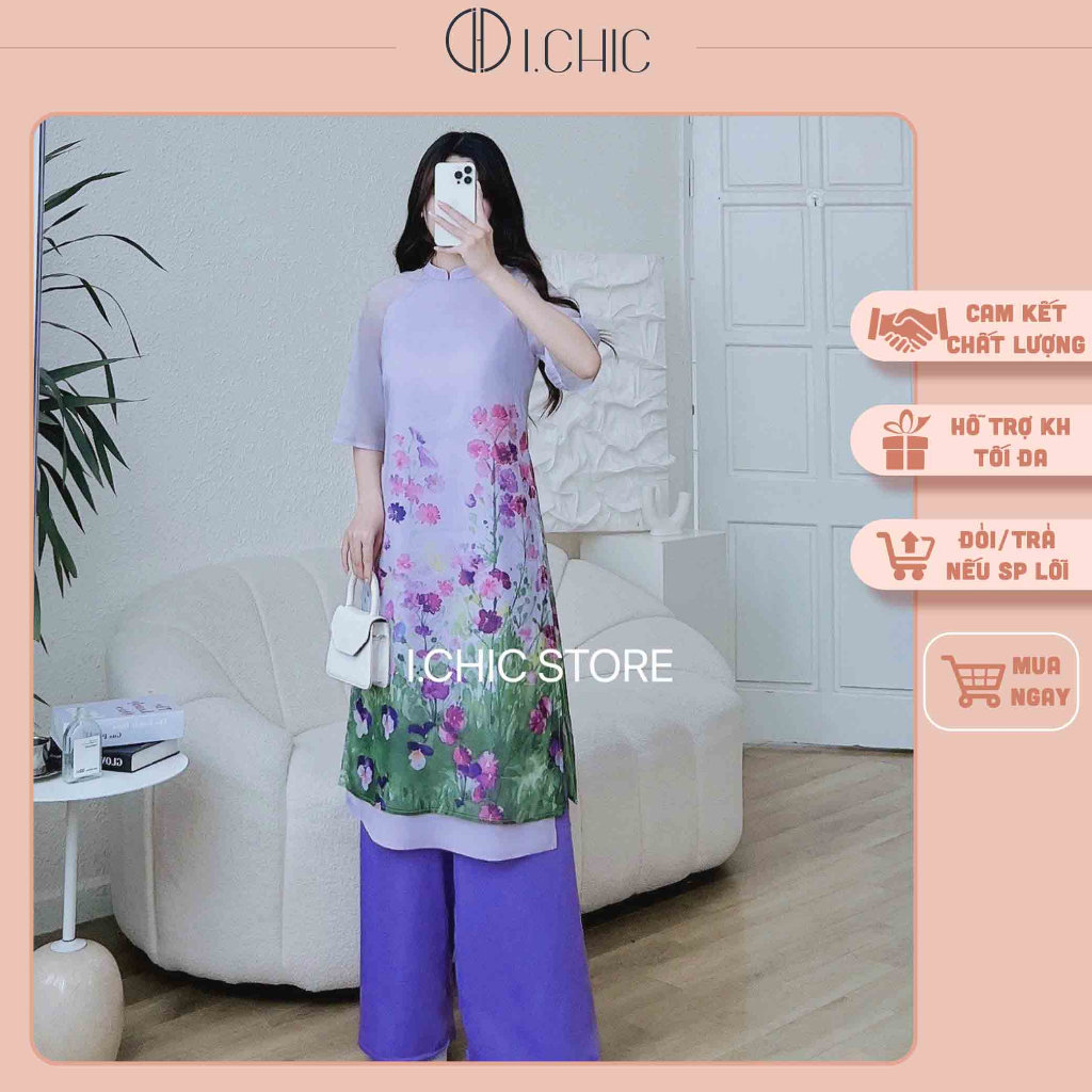 ICHIC - Áo dài Diệp Hoa Tím Dáng Suông bay bổng - ẢNH THẬT