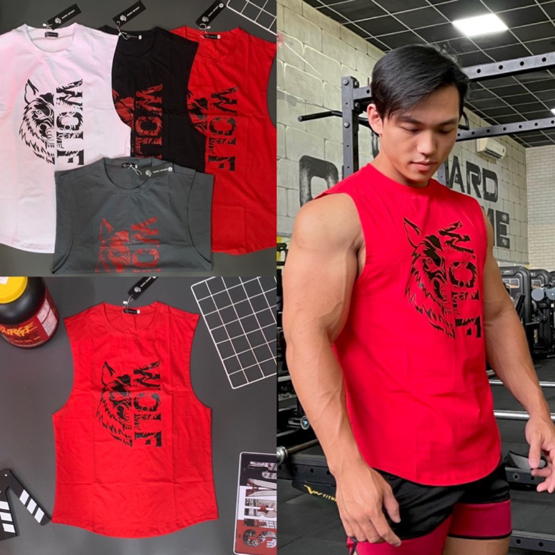 Áo tanktop gym nam WOLF SÓI, áo thun ba lỗ nam cotton