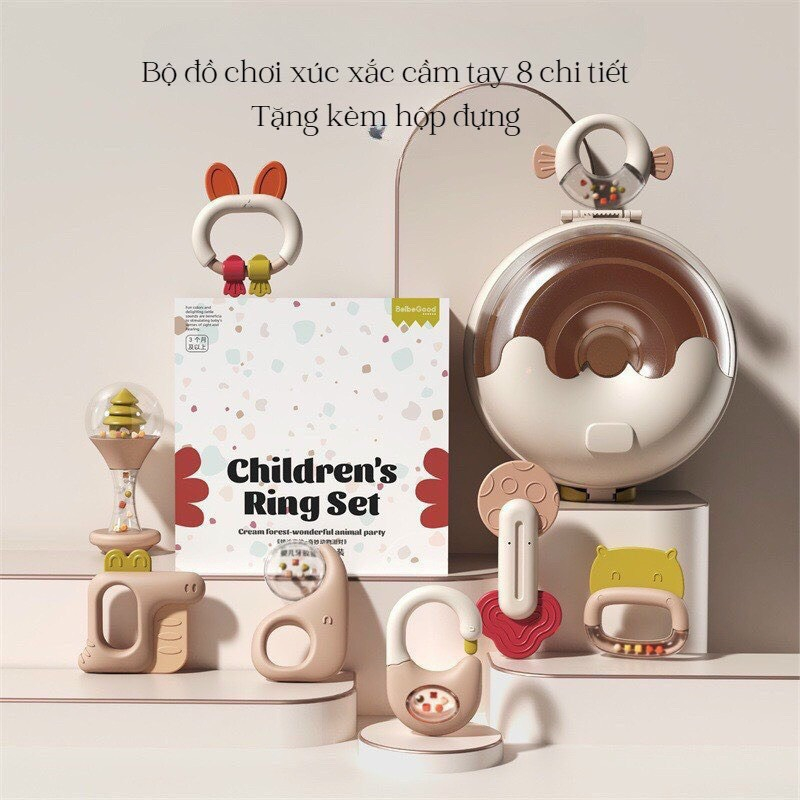 Gặm Nướu Silicon Cho Bé Moyuum,  Baby Rattle, Donut. Bộ Đồ Chơi Xúc Xắc, Lục Lạc Cho Bé