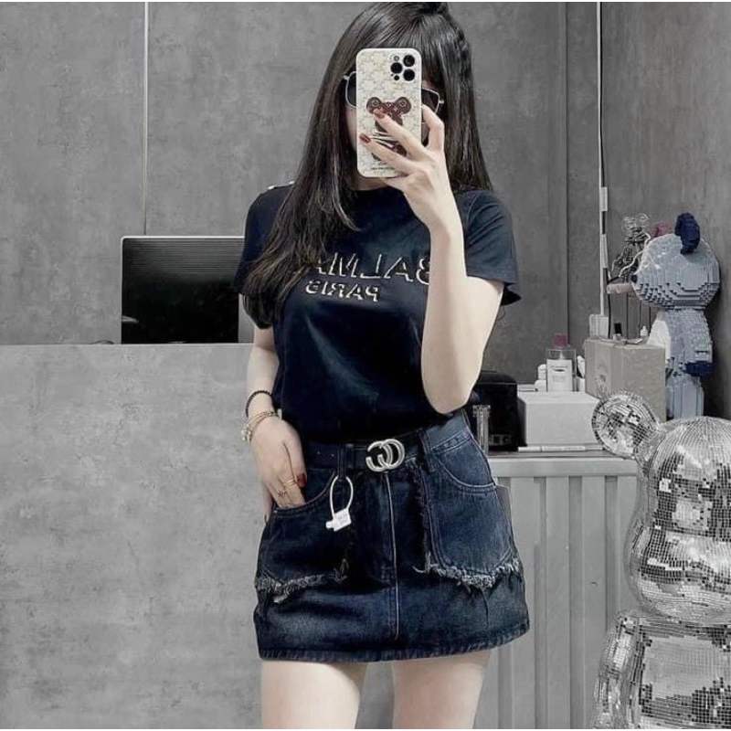 CHÂN VÁY JEANS TUA RUA TÚI NHỌN KÈM ĐAI CẠP CAO SIÊU ĐẸP HOTTREND