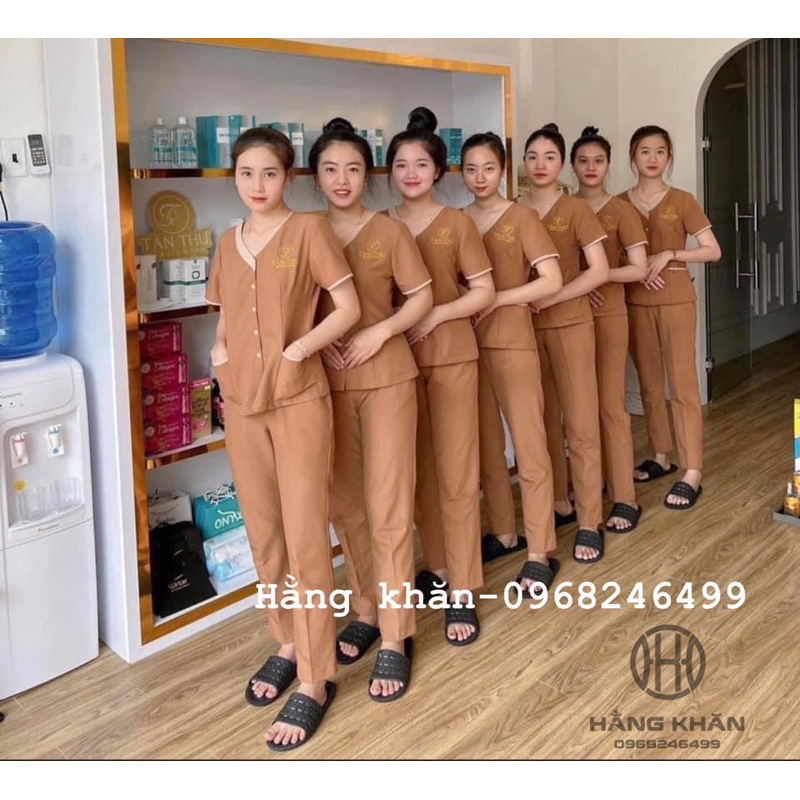Đồng Phục Spa vải cotton hàn mềm mịn mầu nâu bò