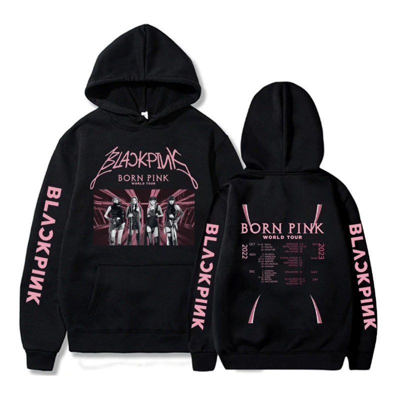 Áo hoodie họa tiết có mũ trùm đầu Blackpink Born Pink