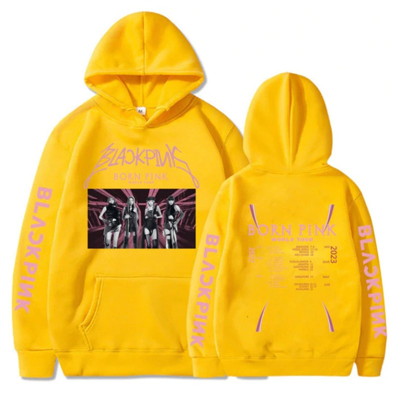 Áo hoodie họa tiết có mũ trùm đầu Blackpink Born Pink