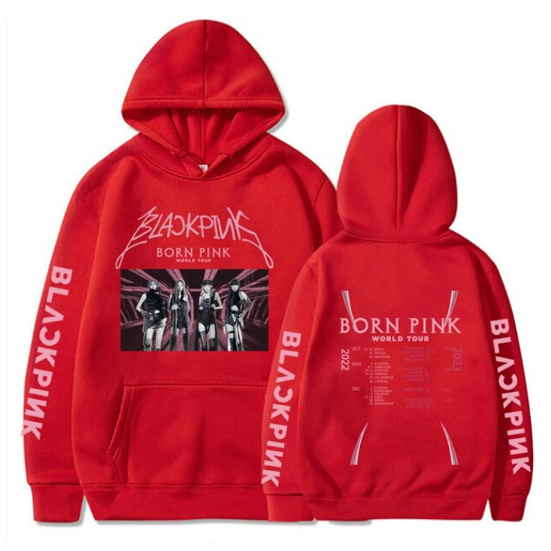 Áo hoodie họa tiết có mũ trùm đầu Blackpink Born Pink
