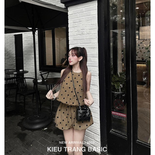 Set áo dây quần sooc boom chấm bi kiều trang basic