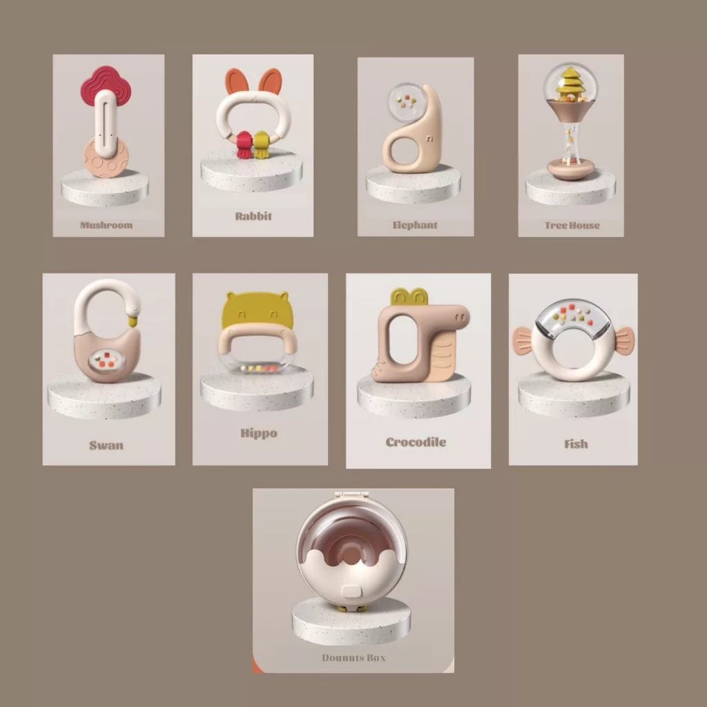 Gặm Nướu Silicon Cho Bé Moyuum,  Baby Rattle, Donut. Bộ Đồ Chơi Xúc Xắc, Lục Lạc Cho Bé