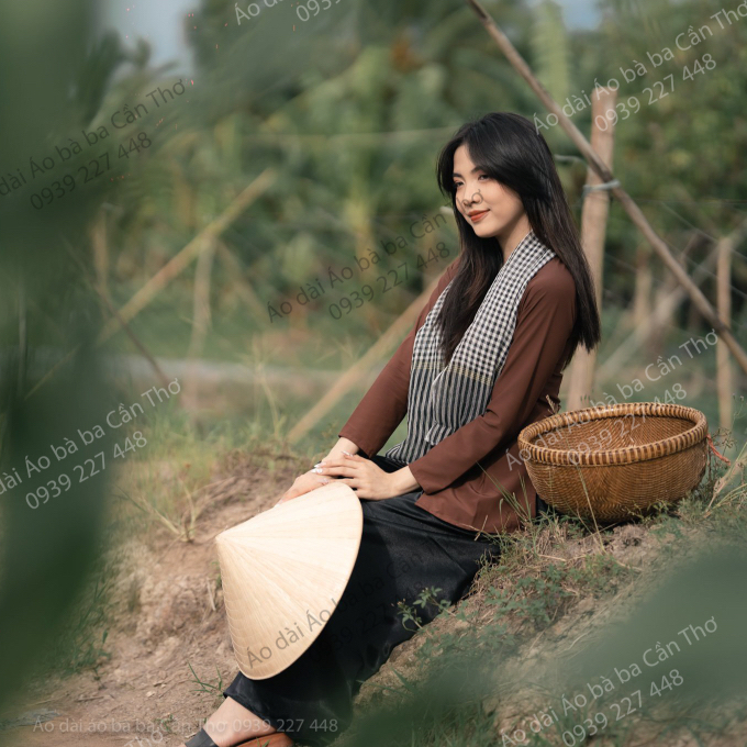 Bộ áo bà ba lụa nâu - Có bộ bà ba Bigsize- may sỉ bà ba toàn quốc - May bộ bà ba theo yêu cầu