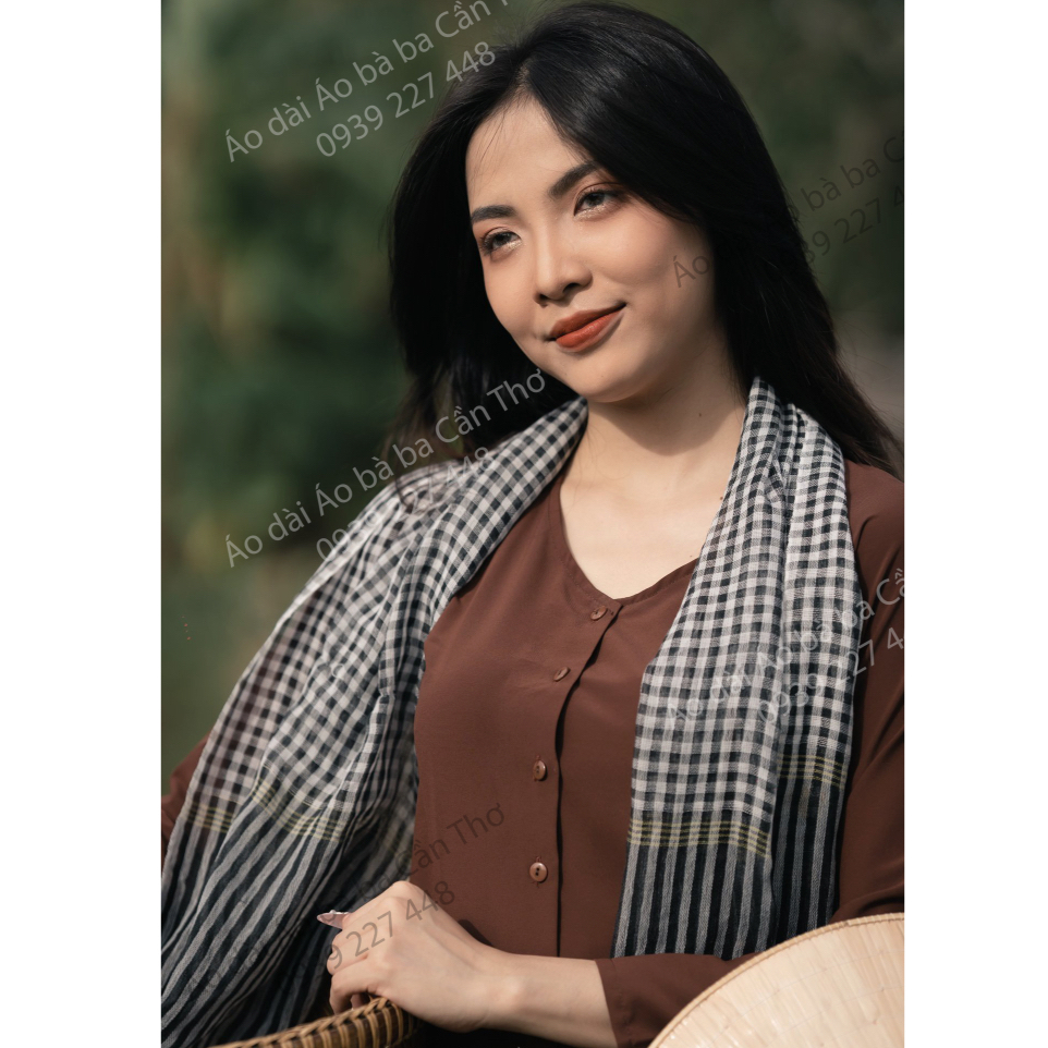 Bộ áo bà ba lụa nâu - Có bộ bà ba Bigsize- may sỉ bà ba toàn quốc - May bộ bà ba theo yêu cầu