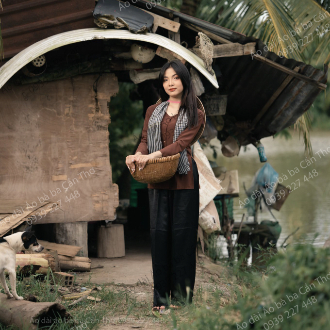 Bộ áo bà ba lụa nâu - Có bộ bà ba Bigsize- may sỉ bà ba toàn quốc - May bộ bà ba theo yêu cầu