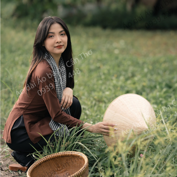 Bộ áo bà ba lụa nâu - Có bộ bà ba Bigsize- may sỉ bà ba toàn quốc - May bộ bà ba theo yêu cầu