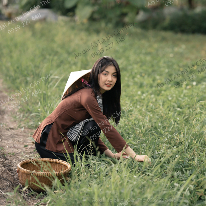 Bộ áo bà ba lụa nâu - Có bộ bà ba Bigsize- may sỉ bà ba toàn quốc - May bộ bà ba theo yêu cầu