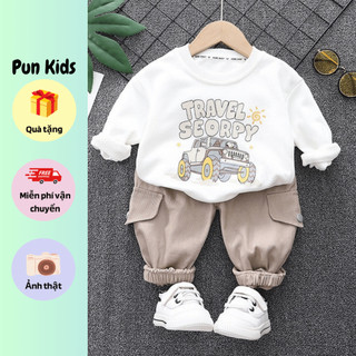 Bộ bé trai, Bộ quần áo thu đông bé trai cao cấp hình ô tô cá tính cho bé 8-22kg BD41