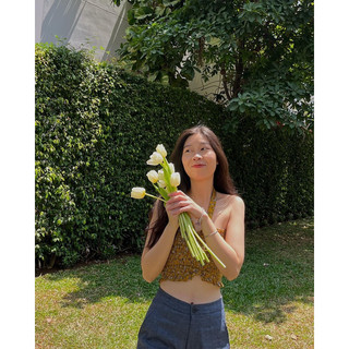 Áo croptop hoa vàng chạy chun ôm RUCHAN