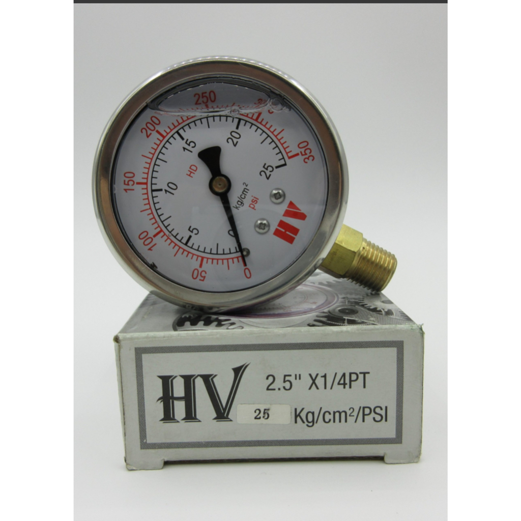 Đồng hồ đo áp suất,khí nén phi mặt 63 mm Hiệu HV có dầu