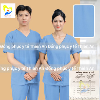 Bộ Scrubs - Màu xanh biển - bác sĩ blouse cổ tim, đồng phục điều dưỡng, spa, thẩm mỹ viện, dược sĩ.