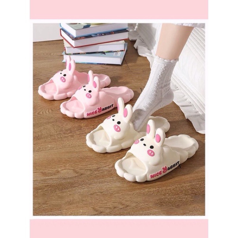 Dép bánh mì hình tai thỏ dễ thương cho bé gái chất cao su siêu nhẹ