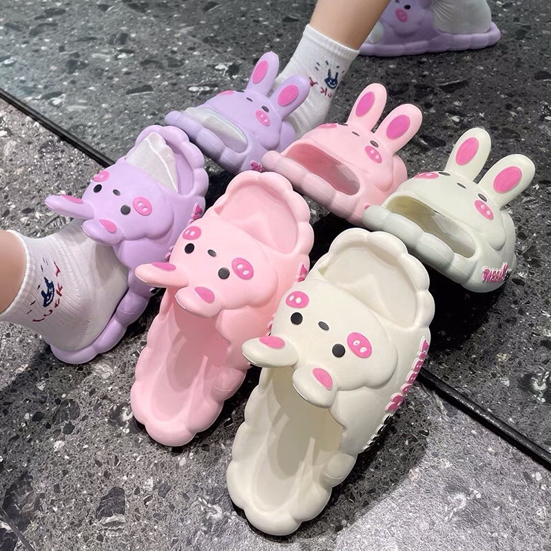 Dép bánh mì hình tai thỏ dễ thương cho bé gái chất cao su siêu nhẹ