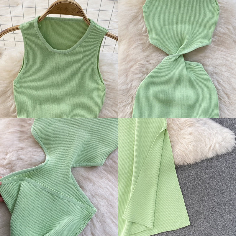 Sẵn - Đầm len body tím cut eo Đầm Dệt Kim Sát Nách Hở Eo Thời Trang Mùa Hè Quyến Rũ Cho Nữ Đầm Hai Dây Ôm Dáng Gợi Cảm