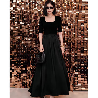 Đầm maxi đen dáng dài tay lỡ thiết kế thời trang Hannah Store