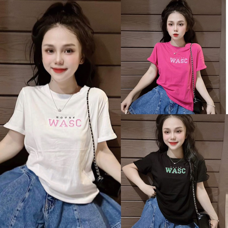 Áo thun Thái nữ dáng vừa phối chữ ( Mã WASC phom vừa )