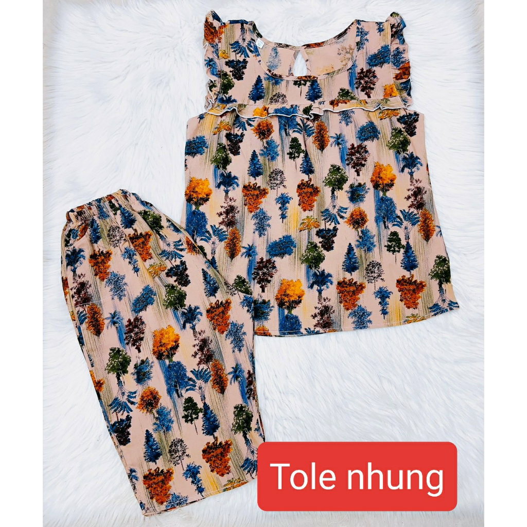 Bộ tole nhung lanh nữ QUẦN LỬNG tay cánh tiên đồ mặc nhà