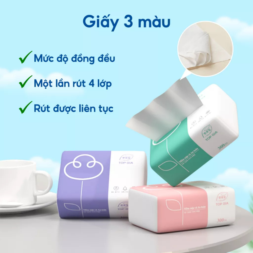 Giấy ăn gấu trúc Topgia, giấy ăn rút cao cấp 4 lớp, siêu dai, tiện lợi