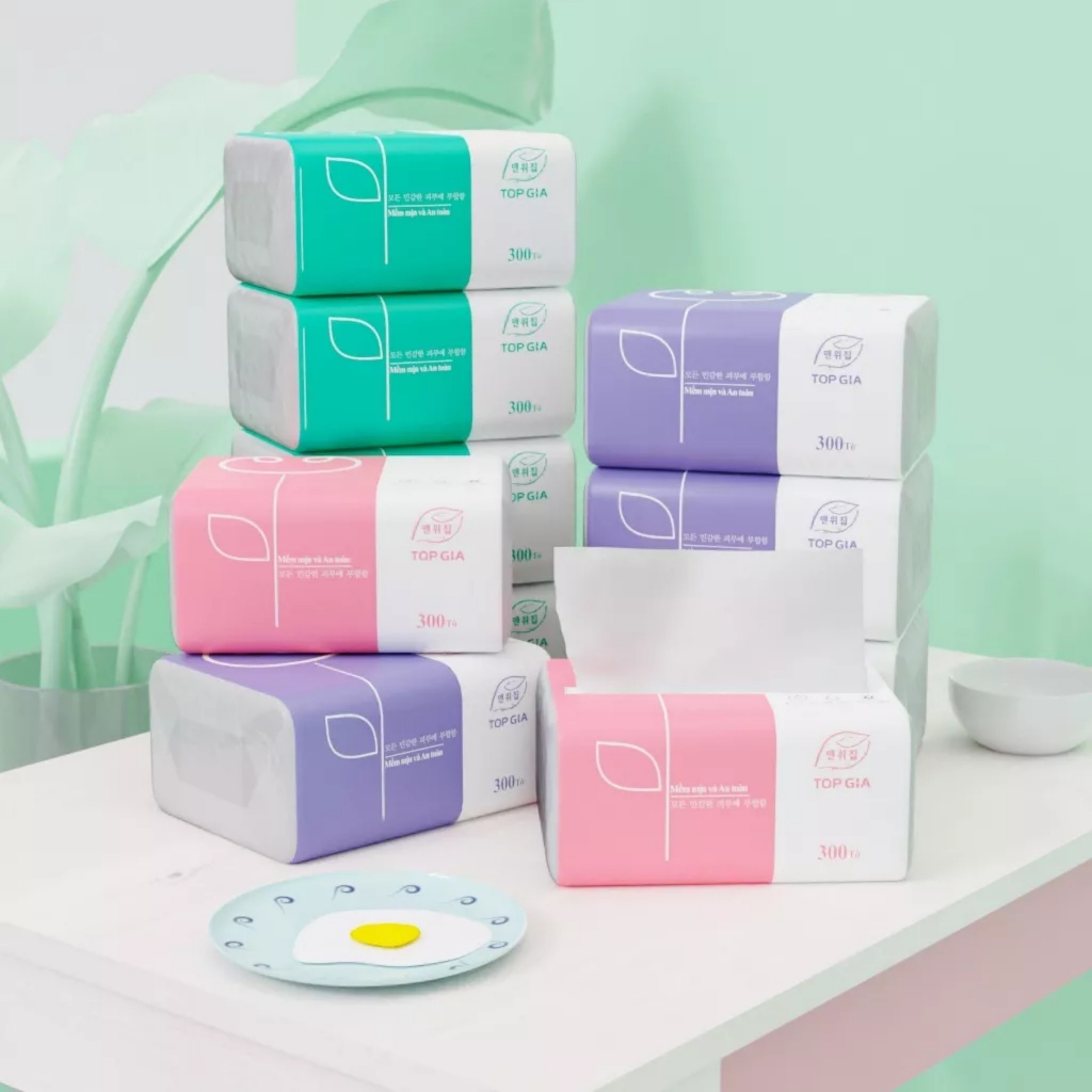 Giấy ăn gấu trúc Topgia, giấy ăn rút cao cấp 4 lớp, siêu dai, tiện lợi