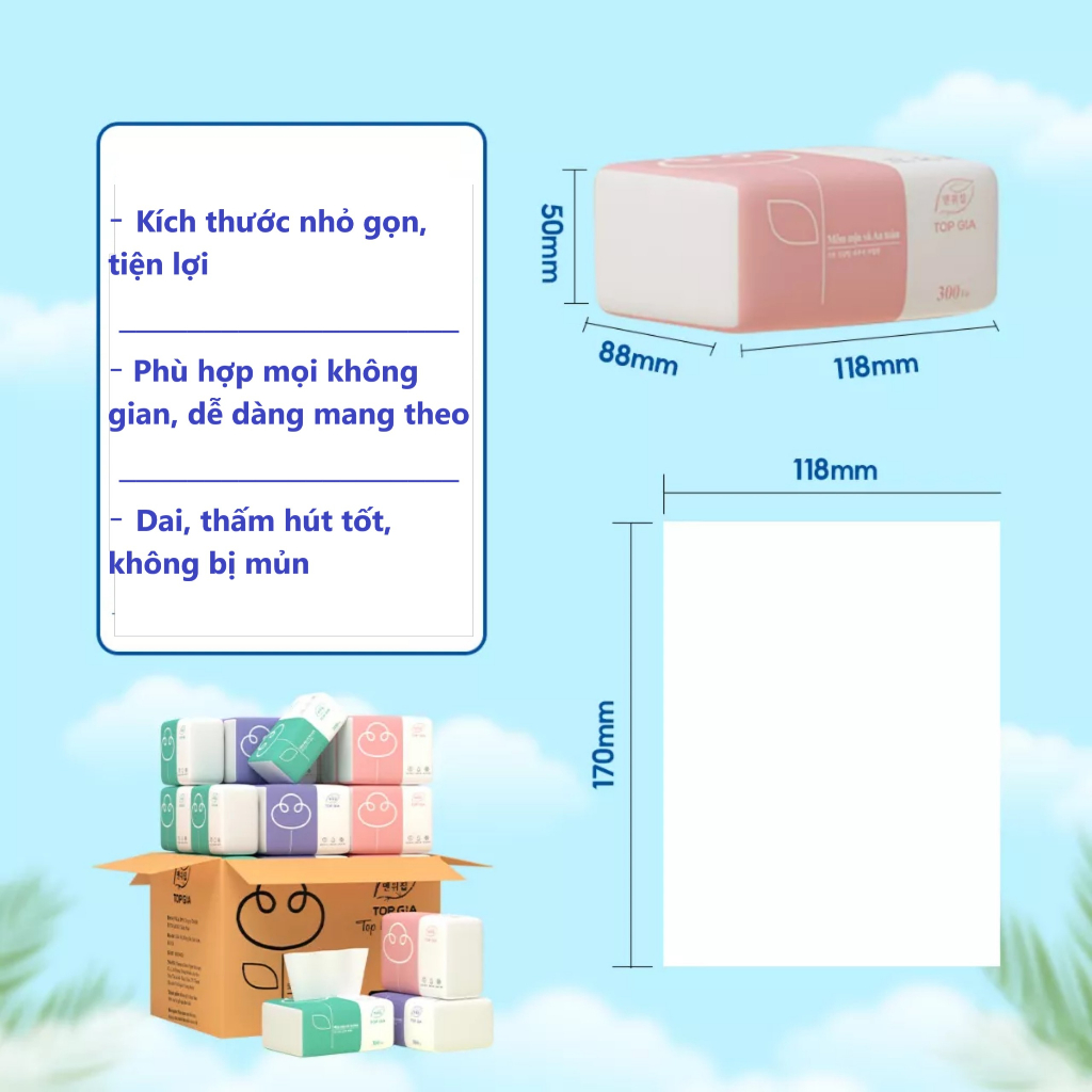 Giấy ăn gấu trúc Topgia, giấy ăn rút cao cấp 4 lớp, siêu dai, tiện lợi