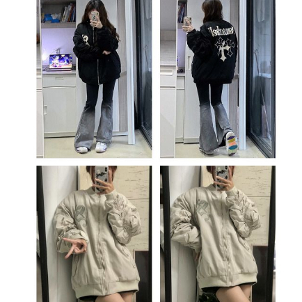 Áo khoác bomber nam nữ họa tiết nổi phối tay nhún ấm áp phong cách dạo phố Hàn