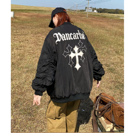 Áo khoác bomber nam nữ họa tiết nổi phối tay nhún ấm áp phong cách dạo phố Hàn