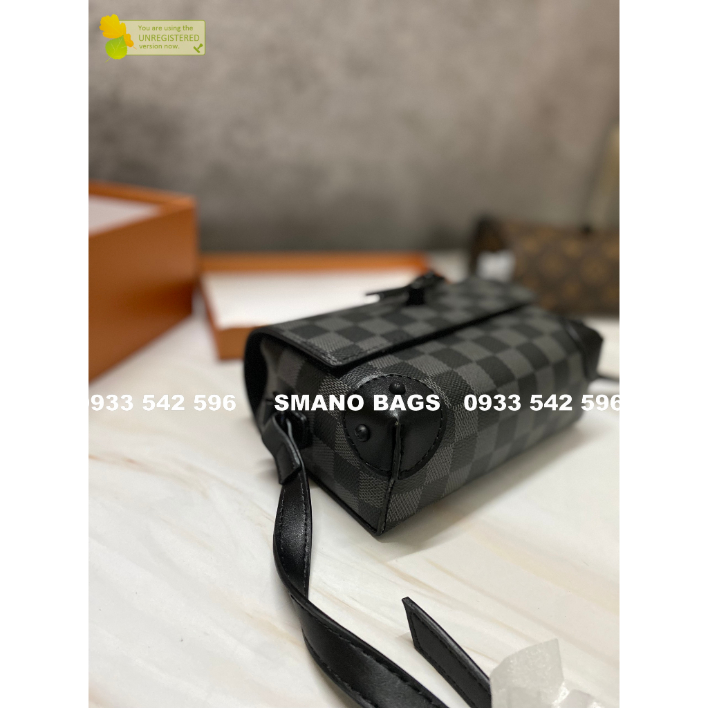 Túi đeo chéo đựng điện thoại nam nữ unisex Academy Steamer 2 box nam châm L.V size 18 super đen trơn Smano bags hoả tốc