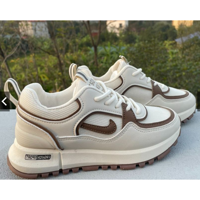 Freeship Giày thể thao nữ nâng đế 5p  chất da mềm êm chân Đế chông trơn trượt hót 2023