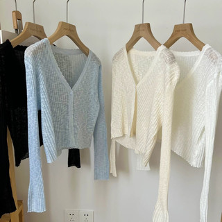 Áo khoác cadigan mỏng cổ V một nút tông màu pastel