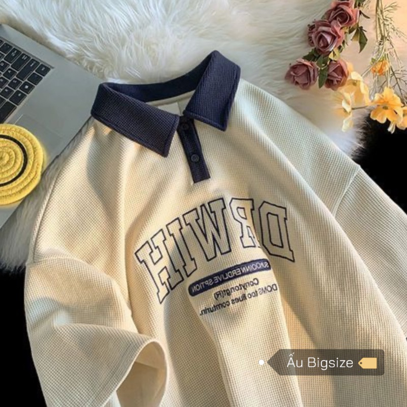 Áo polo ngắn tay vải tổ ong thêu chữ HI đơn giản cá tính Super Bigsize đến 150kg