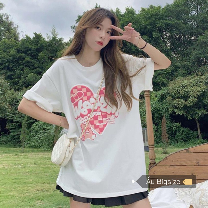 Áo thun ngắn tay in hình TRÁI TIM HỒNG MSICROW Super Bigsize đến 150kg