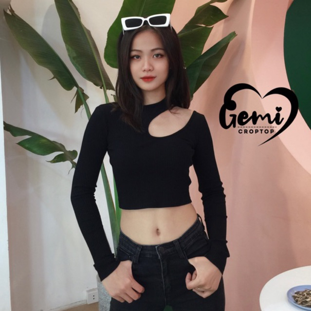 ÁO CROPTOP KHOÉT VAI TAY DÀI FORM NHỎ [GEMI SHOP]