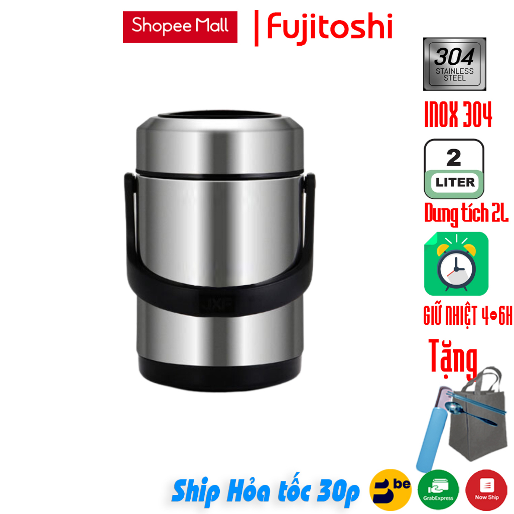 Hộp cơm giữ nhiệt 3 tầng 2 khay Fujitoshi GN2L đựng cơm đồ ăn giữ nhiệt 7 - 9H