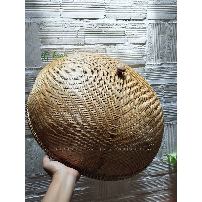 Lồng Bàn Tre Núm Gỗ Đậy Thức Ăn, Trang Trí Nhà Bếp; Lồng Bàn Tre Đan Kỹ