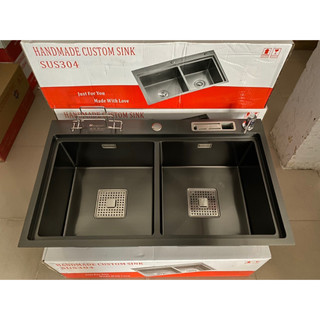 Bồn chậu rửa bát 2 hố bậc thang mạ nano cao cấp