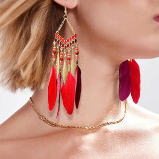 Hoa tai boho khuyên tai lông vũ phong cách Âu Mỹ - Mã HT021