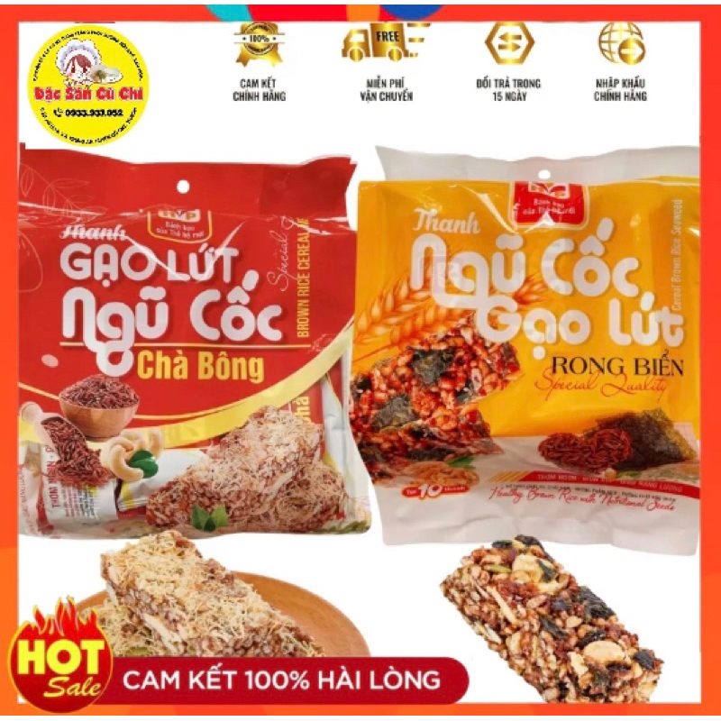 10 Thanh Bánh Ngũ Cốc, Gạo Lứt Chà Bông Rong Biển Hỗ Trợ Ăn Kiêng Giảm Cân Giòn Thơm Ngon - Bánh Gạo Lứt