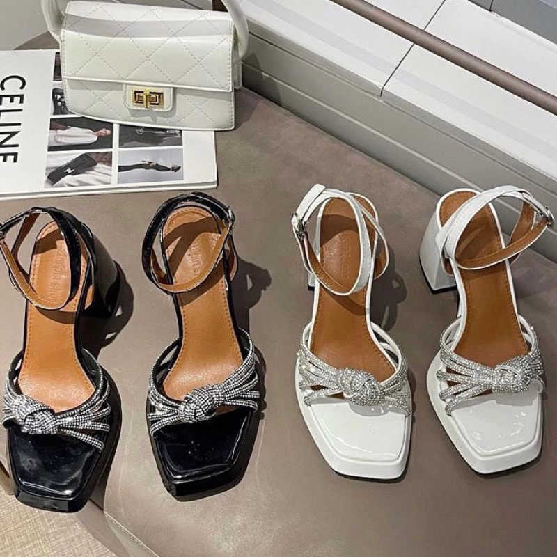 ORDER 💋 Giày quai ngang đá da bóng gót vuông 10cm