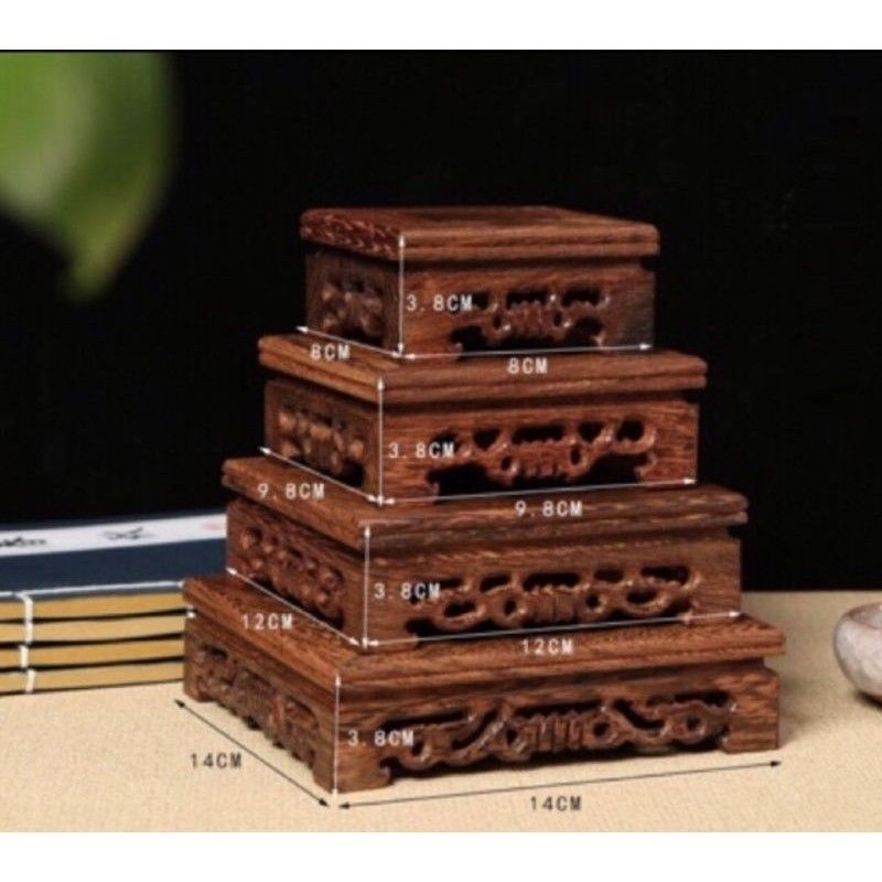 Đế Gỗ, Đôn Gỗ Vuông Mini Chạm Khắc Để Chậu Bonsai, Tượng Gốm, Ấm Trà (có tách lẻ)