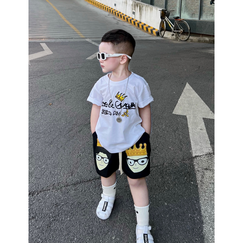 Bộ quần áo cộc tay cho bé trai DG CROWN, set cotton cho bé trai, TP KIDS,