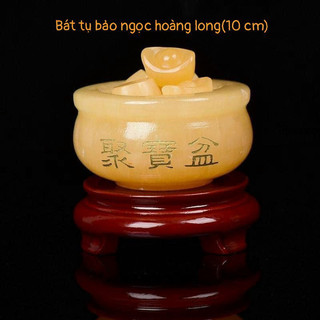 Bát vàng Bát Tụ Bảo ( Tụ Bảo Bồn ) Đá Ngọc Hoàng Long Chiêu Tài kích thước 10cm + 10 thỏi vàng