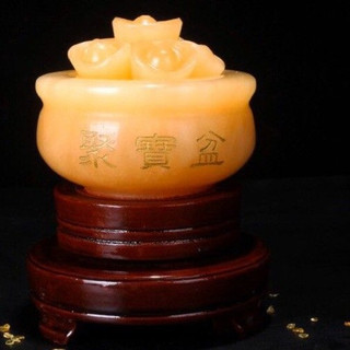 Bát Tụ Bảo   Tụ Bảo Bồn   có đế gỗ Đá Ngọc Hoàng Long Chiêu Tài Lộc  kích thước 10cm + 10 thỏi vàng 