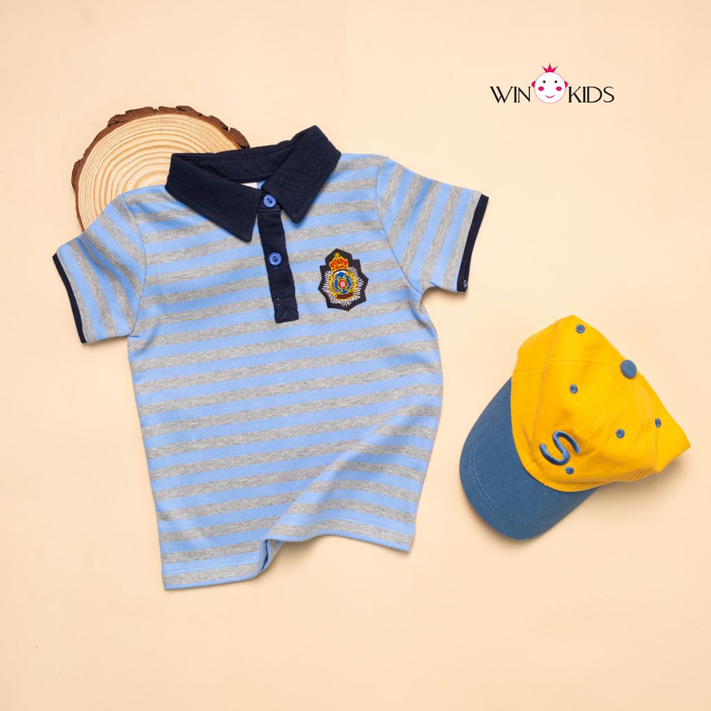 Áo thun polo bé trai sọc ngang 11-19kg Thời trang trẻ em WINKIDS chuyên quần áo cho bé