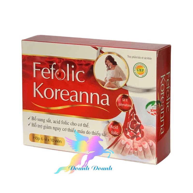Viên Bổ Máu FEFOLIC  KOREANNA - Hộp 60 Viên - Bổ Sung Fe, Acid Folic Cho Cơ Thể, Giảm Nguy Cơ Thiếu Máu Do Thiếu Sắt