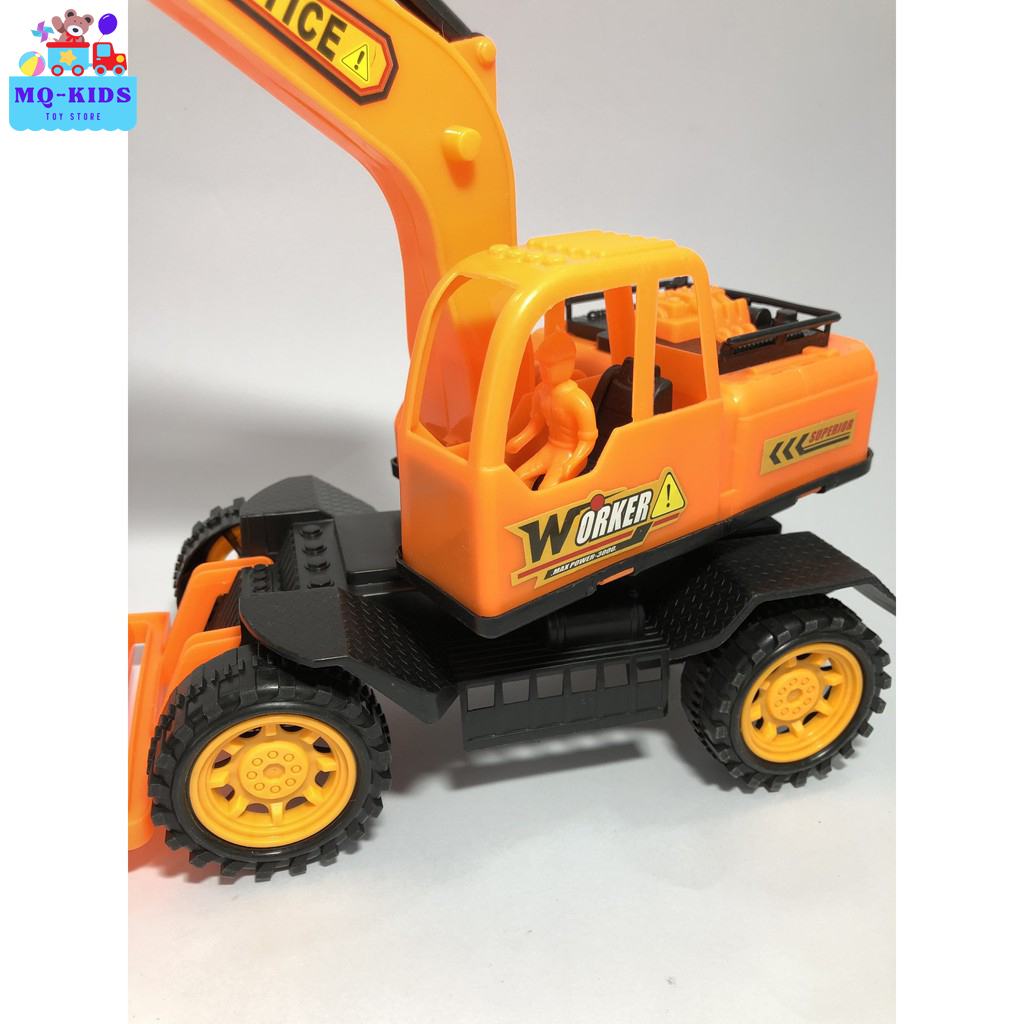 Máy Xúc đồ chơi , Máy Xúc kết hợp xe Lu loại to đà đẩy tự chạy, nhựa cao cấp